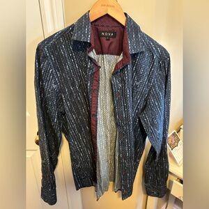 Men's Black and Gray Casual Button Down Shirt